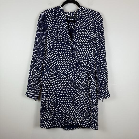 Tibi Polka Dot Silk Dress Women 4 Navy Zipper Cuff Old Money Cocktail Party - Picture 1 of 8